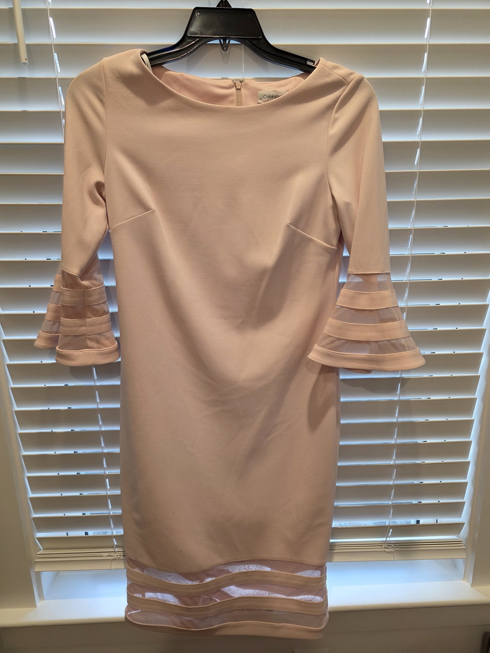 Calvin Klein Pink Midi Sheath Dress with Tiered Bell Sleeves